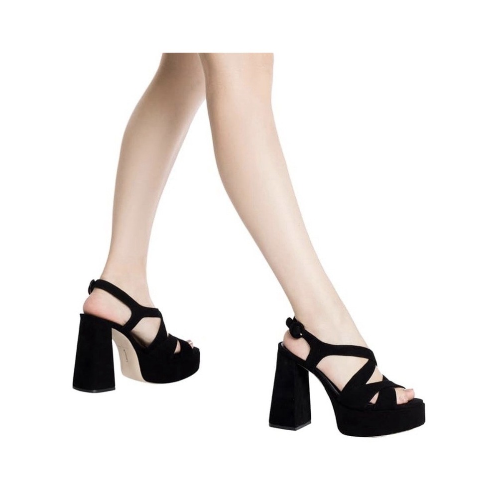 Larroude Bee Black Velvet Platform Sandals Shoes Heeled Size 9.5 Strappy